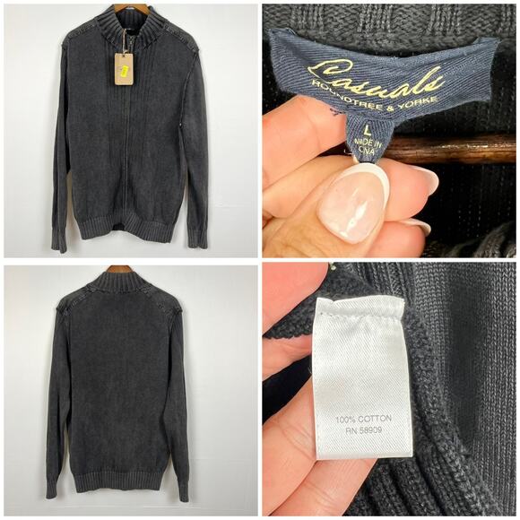 Roundtree & Yorke Men's Full Zip Gray Cotton Sweater Cardigan Size L - Picture 5 of 8